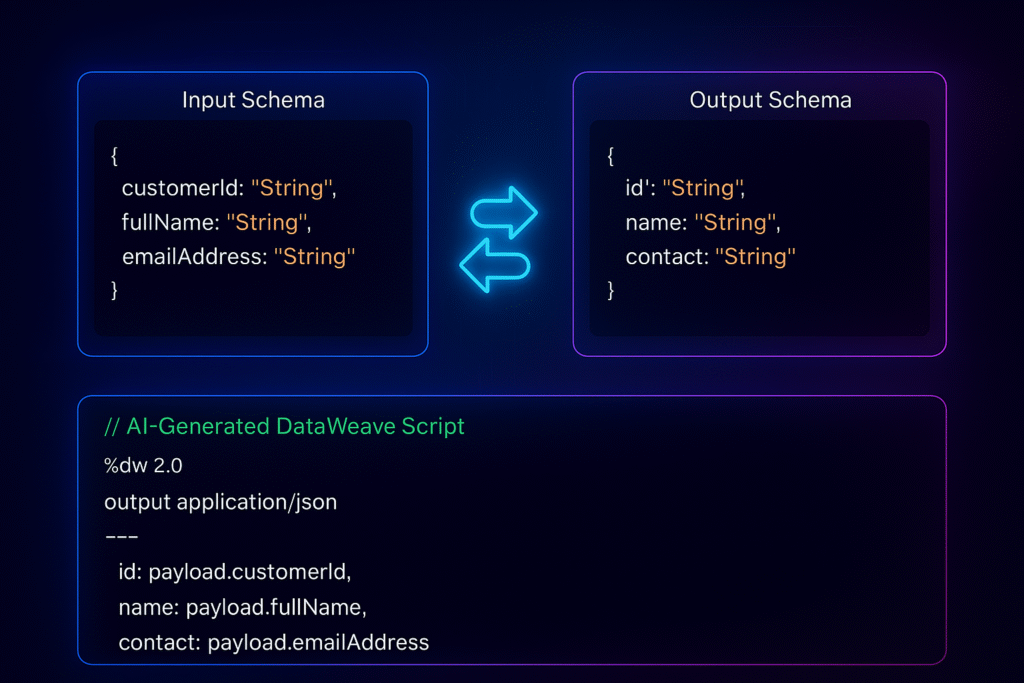 Input & Output AI-generated DataWeave script from MuleSoft