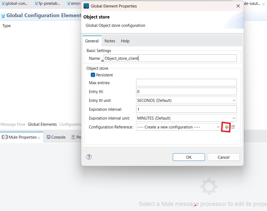Click on configuration reference and create a new configuration for ObjectStore Config.