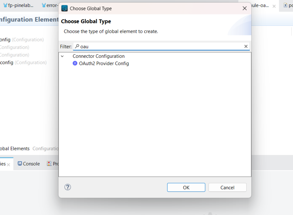 Search the OAuth2 Provider in the global element and click on OK.