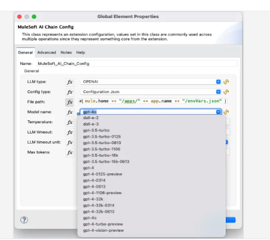 MuleSoft AI chain Config